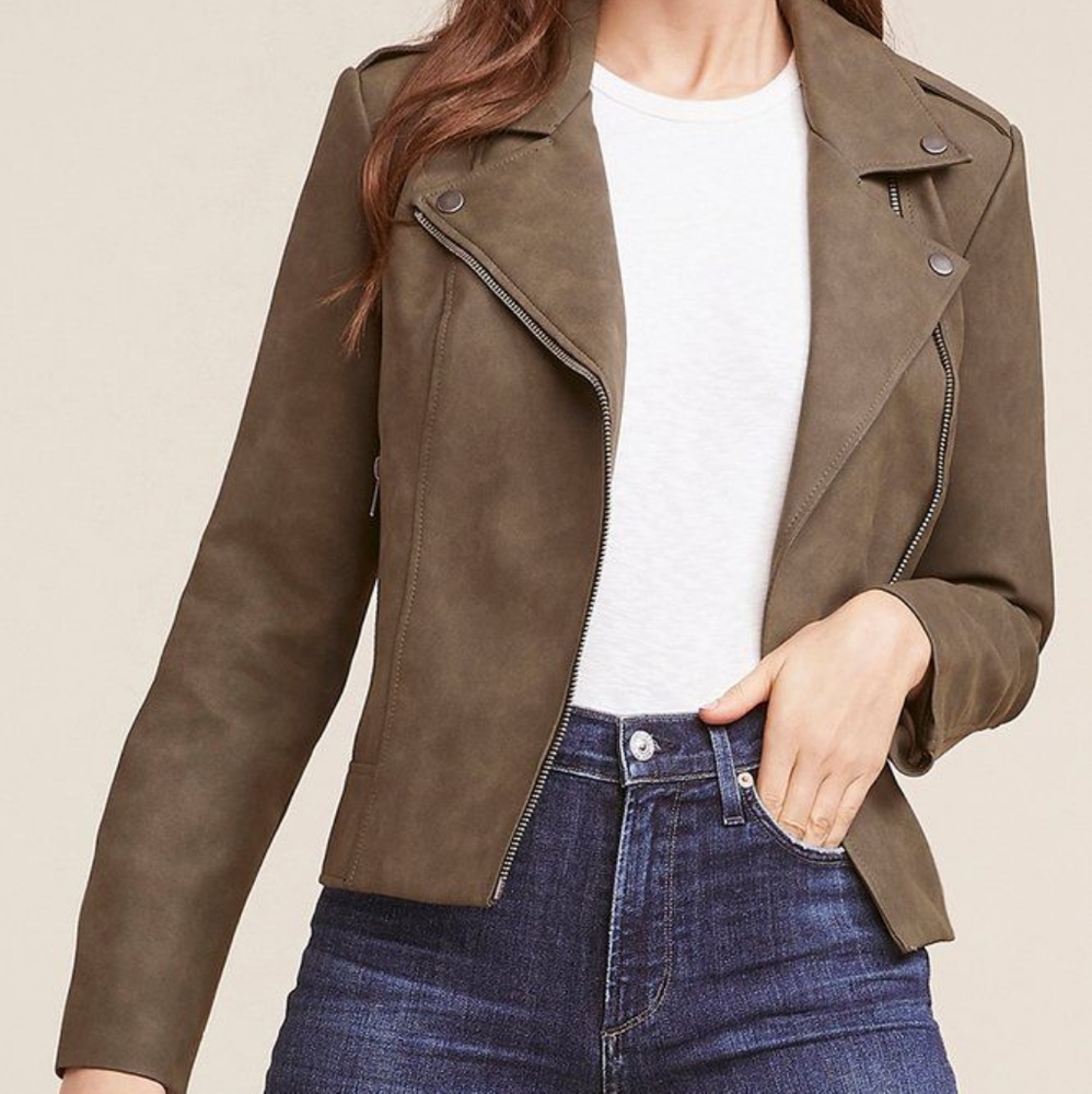 Army Green Faux Leather Jacket